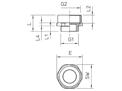 Dimensional drawing 2 OBO 165 ADA M 50 63 Adapter ring M63   M50 brass