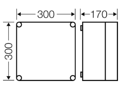 Dimensional drawing Hensel Mi 0200 Distribution cabinet  empty  300x300mm