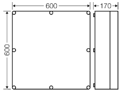 Dimensional drawing Hensel Mi 0800 Distribution cabinet  empty  600x600mm