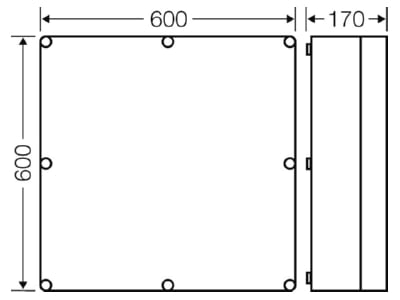 Mazeichnung Hensel Mi 0800 Leergehaeuse 600x600x170