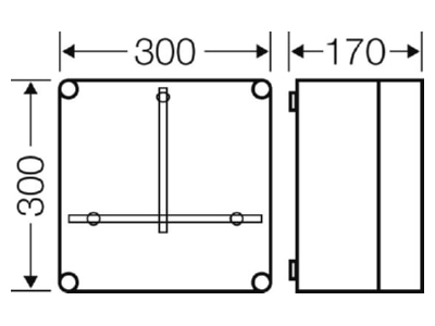 Dimensional drawing Hensel Mi 2200 Empty meter cabinet IP65 300x300mm