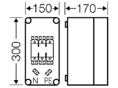 Mazeichnung Hensel Mi 4150 Sicherungsgehaeuse NH00 3p  125A PE N