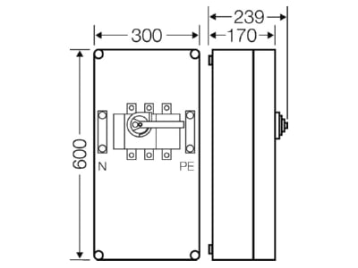 Mazeichnung Hensel Mi 7455 Lastschaltergehaeuse 250A 3p  PE N