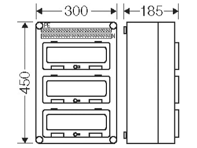 Mazeichnung Hensel Mi 1333 Automatengehaeuse 36TE m 3Klappdeckeln