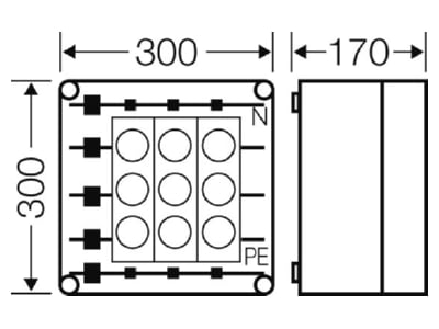 Mazeichnung Hensel Mi 3263 DZ Gehaeuse 3x3x63A DIII E33