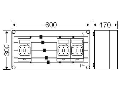 Mazeichnung Hensel Mi 6436 Sicherungsgehaeuse 3x NH00