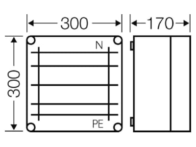 Mazeichnung Hensel Mi 6252 Sammelschienengehaeuse 300x300mm 250A 5p