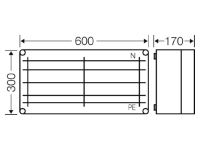 Mazeichnung Hensel Mi 6452 Sammelschienengehaeuse 600x300mm 250A 5p