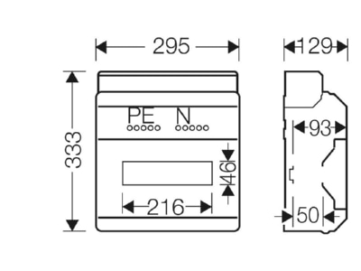 Dimensional drawing Hensel KV 9112 Surface mounted distribution board 333mm