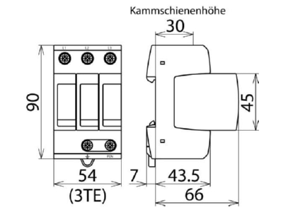 Dimensional drawing 2 Dehn DG M TNC 275 Surge protection for power supply
