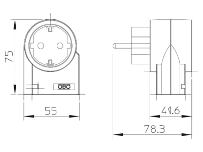 Mazeichnung 1 OBO FC D Feinschutz Schuko Zwischenstecker