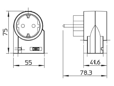 Mazeichnung 2 OBO FC D Feinschutz Schuko Zwischenstecker