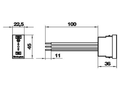 Dimensional drawing 2 OBO UeSS 45 O RW Surge protection device 230V 2 pole