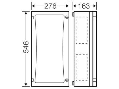 Mazeichnung Hensel FP 0311 ENYSTAR Leergehaeuse 216x486x136mm