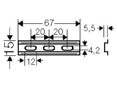 Dimensional drawing Hensel DK TS 02 DIN rail  top hat rail  15 mm 67mm Steel