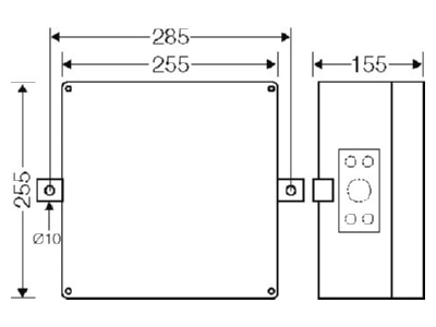 Dimensional drawing Hensel FK 5000 Surface mounted box 255x255mm