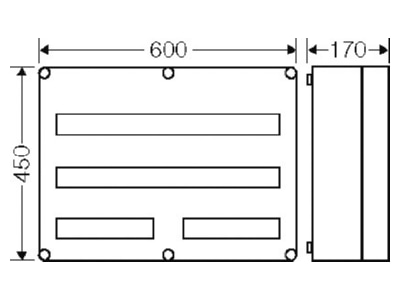 Dimensional drawing Hensel Mi 1683 Surface mounted distribution board 450mm