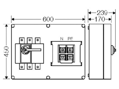 Dimensional drawing Hensel Mi 7665 Safety switch 3 p 280kW