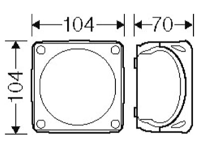 Dimensional drawing Hensel WP 0404 B Surface mounted box 104x104mm