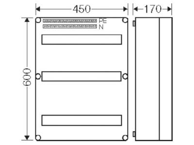 Mazeichnung Hensel Mi 1654 Mi Automatengehaeuse 54TE 3x18x18mm  IP65