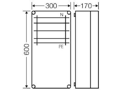 Mazeichnung Hensel Mi 6457 Sammelschienengehaeuse 250A 600x300x170mm