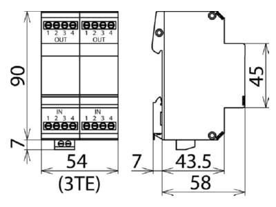 Mazeichnung 2 Dehn BVT RS485 5 UeS Ableiter Blitzductor VT