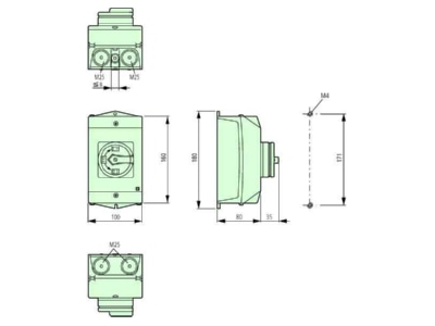 Dimensional drawing 2 Eaton P1 32 I2 SVB SW HI11 Safety switch 3 p 15kW