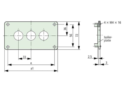 Dimensional drawing Eaton M22 E3 Mounting panel for control device