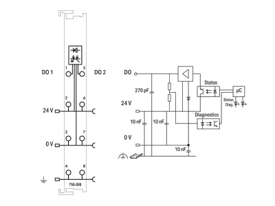 Circuit diagram WAGO 750 508 Fieldbus digital module 0 In   2 Out