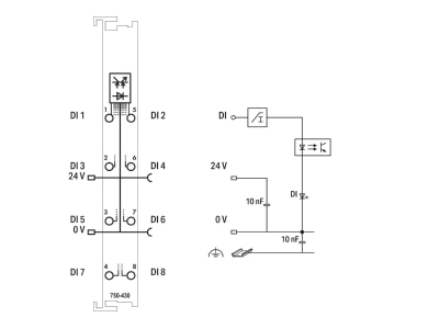 Schaltbild WAGO 750 430 Digitale Eingangsklemme 8 Kanal DC24V 3 0ms