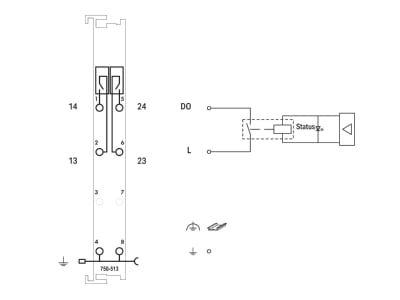 Schaltbild WAGO 750 513 Relaisausgangsklemme 2 Kanal 250VAC 30VDC