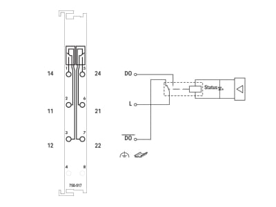 Schaltbild WAGO 750 517 Relaisausgangsklemme 2 Kan  230VAC 300VDC