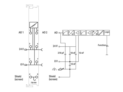 Circuit diagram WAGO 750 554 Fieldbus analogue module 0 In   2 Out