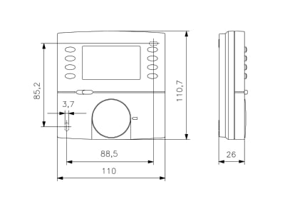 Dimensional drawing Alre it HTRRBu110 117 21 Room temperature controller with display  without lighting  surface mounting