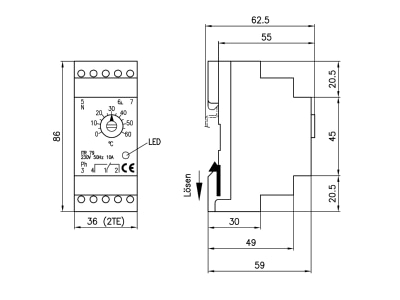 Dimensional drawing Alre it ITR 79 405 Room thermostat
