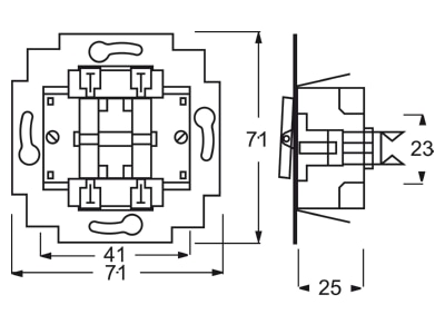 Dimensional drawing Busch Jaeger 2000 5 US Series switch flush mounted blue