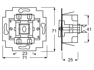 Dimensional drawing Busch Jaeger 2020 4 US 1 pole push button for roller shutter