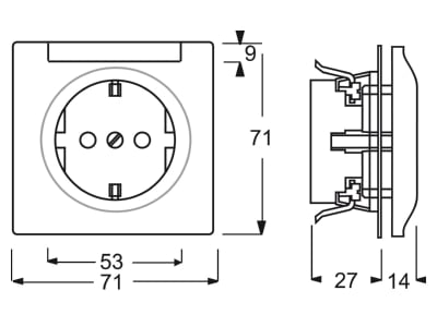 Dimensional drawing Busch Jaeger 20 EUN 74 Socket outlet  receptacle 