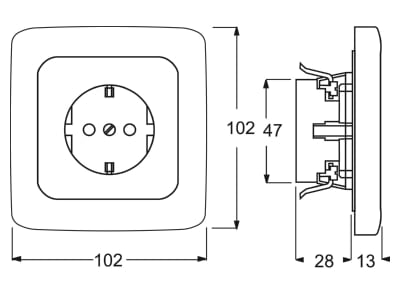 Dimensional drawing 1 Busch Jaeger 20 EUJSR 212 Socket outlet  receptacle 
