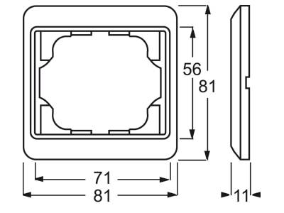 Dimensional drawing Busch Jaeger 1721 20 Frame 1 gang platinum