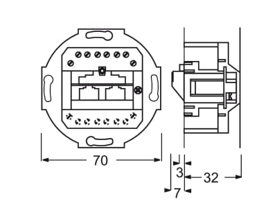 Dimensional drawing Busch Jaeger 0214 RJ45 8 8  Data outlet white