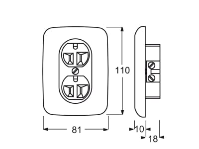 Dimensional drawing Busch Jaeger 3015 02 EUI 212 Socket outlet  receptacle  NEMA