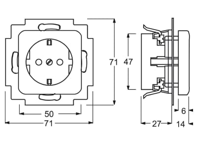 Dimensional drawing Busch Jaeger 20 EUCQ DV 212 Socket outlet  receptacle 