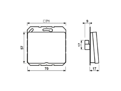 Dimensional drawing Jung SL 590 A SW Basic element with central cover plate