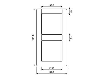 Dimensional drawing Jung ABAS 582 NA Frame 2 gang cream white