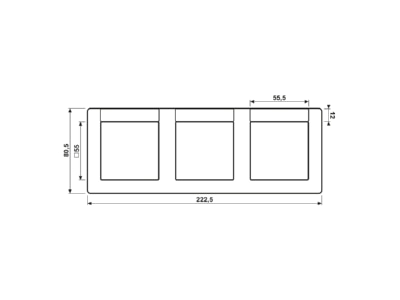 Dimensional drawing Jung ABAS 5830 NA Frame 3 gang cream white