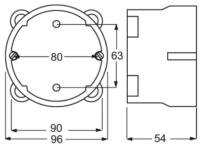 Dimensional drawing Busch Jaeger 3095 1 Flush mounted mounted box