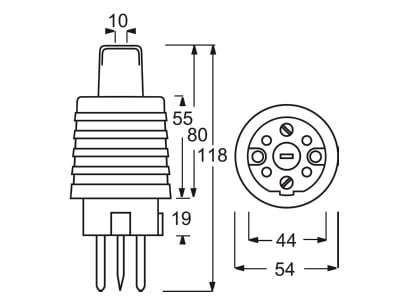 Mazeichnung 1 Busch Jaeger 2364 SW Perilex Stecker 16A ws