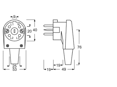 Mazeichnung Busch Jaeger 2064 SWLW Perilex Stecker 16A ws