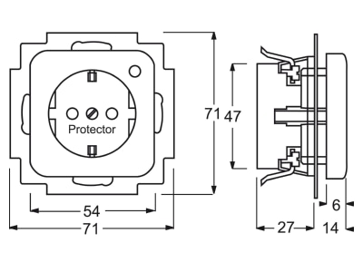 Dimensional drawing Busch Jaeger 2310EUGL VA 214 11 Socket outlet  receptacle